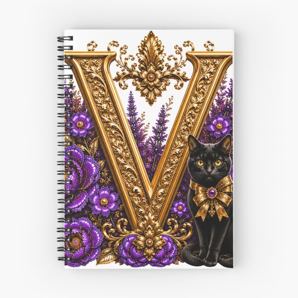 Item preview, Floral Letter V with Black Cat | Lavender Botanical Monogram | Elegant Gold Initial Design designed and sold by MoodLay.
