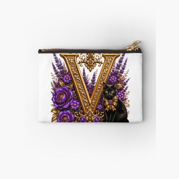 Item preview, Floral Letter V with Black Cat | Lavender Botanical Monogram | Elegant Gold Initial Design designed and sold by MoodLay.