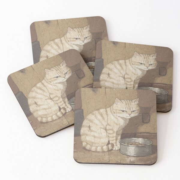 Item preview, Round Cream Tabby Loaf Judging the Empty Food Bowl Folk Art designed and sold by PictorialWhimsy.