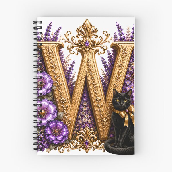 Item preview, Floral Letter W with Black Cat | Lavender Botanical Monogram | Elegant Gold Initial Design designed and sold by MoodLay.