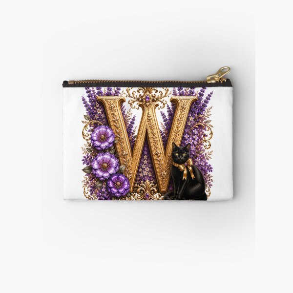 Item preview, Floral Letter W with Black Cat | Lavender Botanical Monogram | Elegant Gold Initial Design designed and sold by MoodLay.