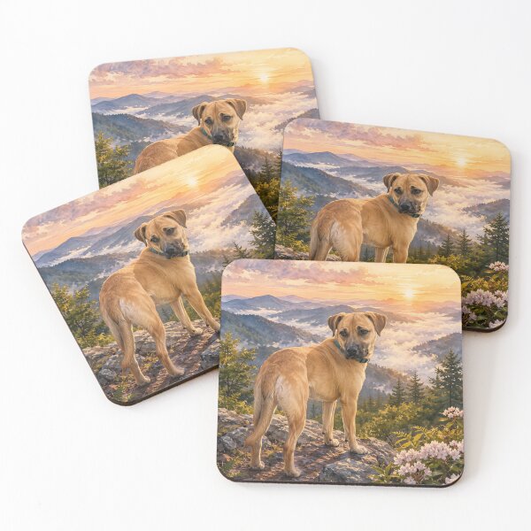 Item preview, Title: Black Mouth Cur Mountain Lake Sunset Painting designed and sold by RebelPawz.