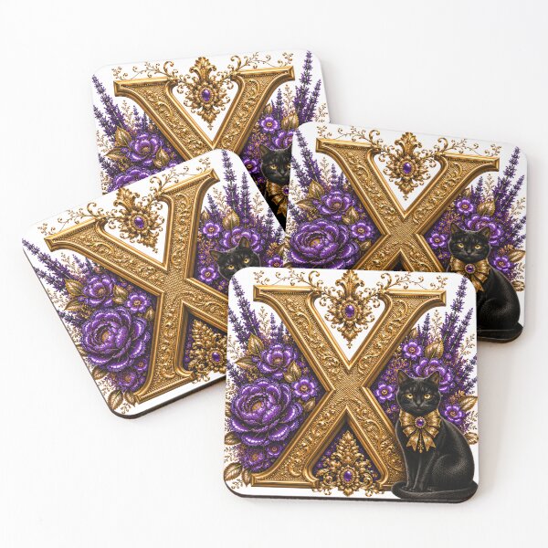 Item preview, Floral Letter X with Black Cat | Lavender Botanical Monogram | Elegant Gold Initial Design designed and sold by MoodLay.