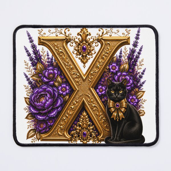 Item preview, Floral Letter X with Black Cat | Lavender Botanical Monogram | Elegant Gold Initial Design designed and sold by MoodLay.