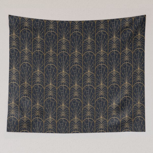 Item preview, Art Deco Spiders Pattern in Charcoal Black and Antique Gold designed and sold by Doodle Finch Designs.