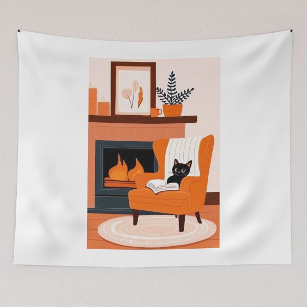 Item preview, Illustration - Reading Cat, Cosy Autumn Ambiance designed and sold by AnimeShin.