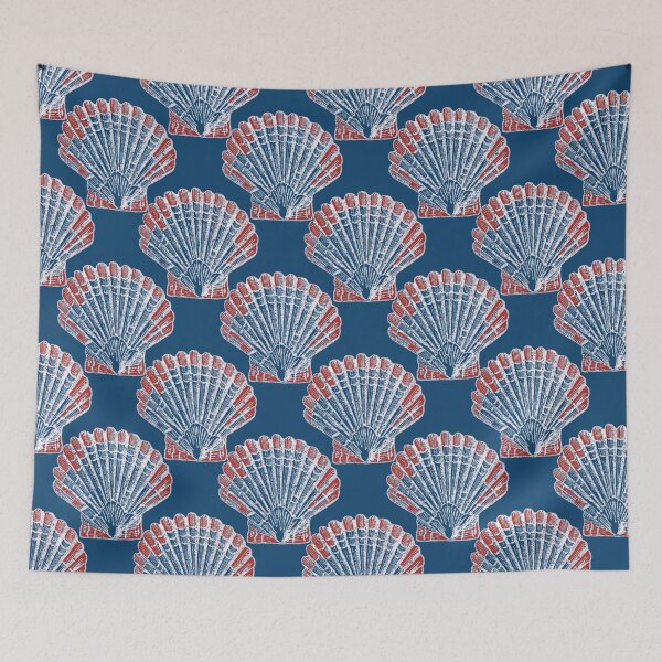 Item preview, Retro red white & blue scallops  designed and sold by Anne Londez Studio.