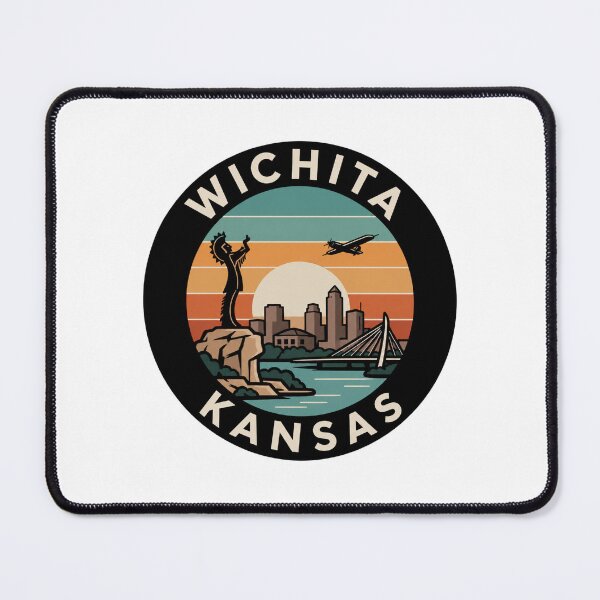 Item preview, Wichita Kansas: Keeper of the Plains, River Bridge & Retro Sunset Badge designed and sold by CircinusStore.