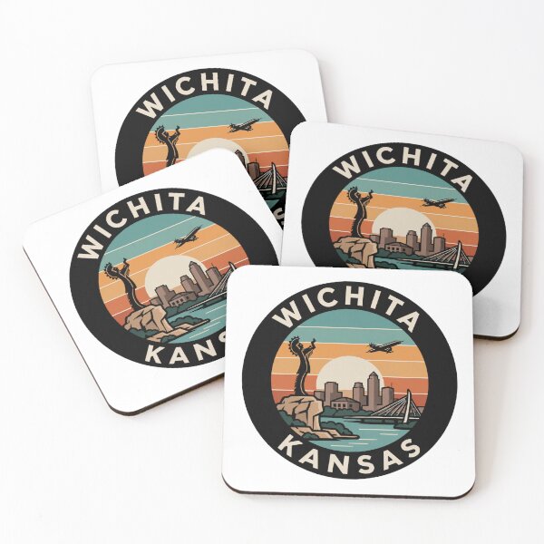Item preview, Wichita Kansas: Keeper of the Plains, River Bridge & Retro Sunset Badge designed and sold by CircinusStore.