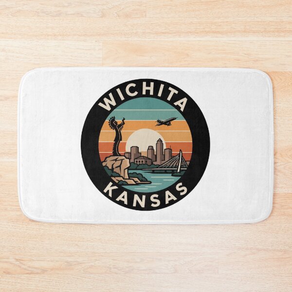 Item preview, Wichita Kansas: Keeper of the Plains, River Bridge & Retro Sunset Badge designed and sold by CircinusStore.