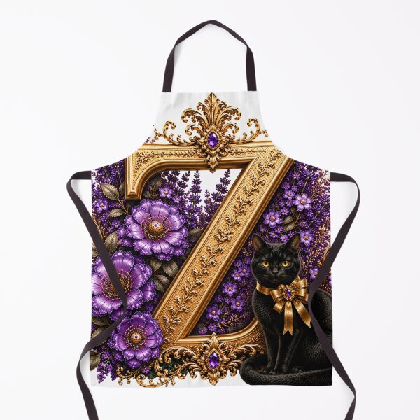Item preview, Floral Letter Z with Black Cat | Lavender Botanical Monogram | Elegant Gold Initial Design designed and sold by MoodLay.
