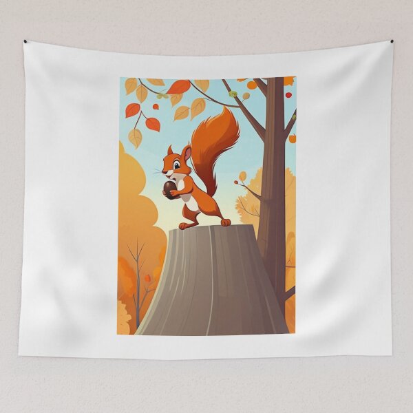 Item preview, Illustration - Red Squirrel, Childlike Autumnal Scene designed and sold by AnimeShin.