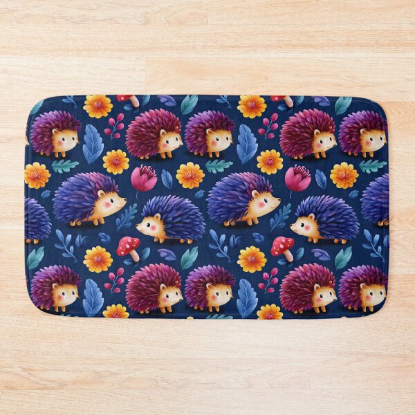 Item preview, Vibrant Purple Hedgehog Floral Seamless Pattern designed and sold by igraphixart.