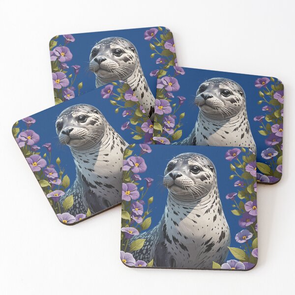 Item preview, Harbor Seal Coastal Mammal Surrounded By Viola Flowers designed and sold by taiche.