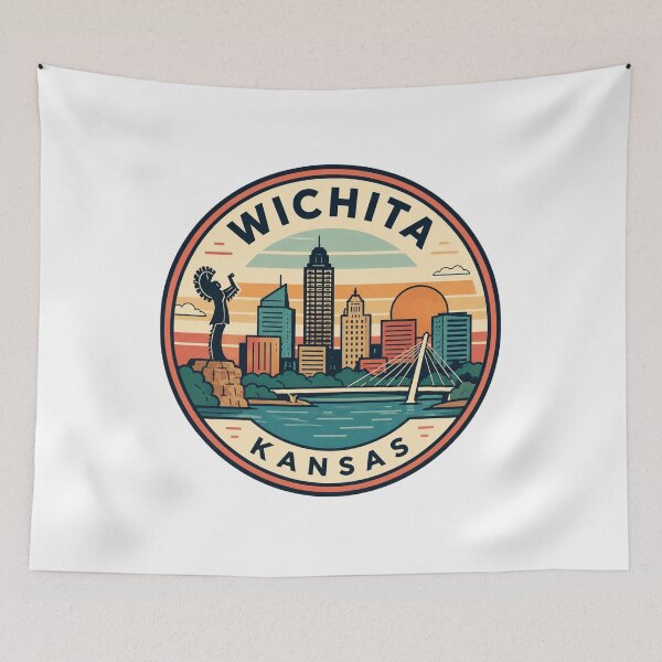 Item preview, Wichita Kansas: Skyline, River Bridge & Keeper of the Plains designed and sold by CircinusStore.