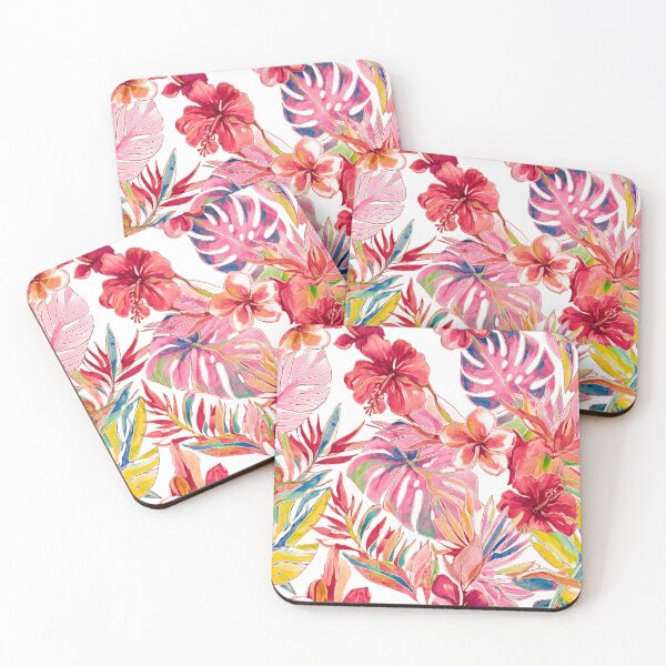 Item preview, Hawaiian Watercolor Floral n Foliage Red Hibiscus Monstera designed and sold by PixDezines.