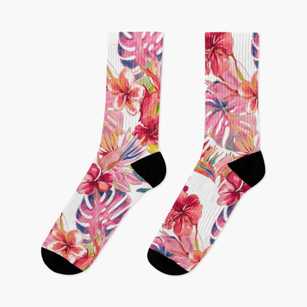 Item preview, Hawaiian Watercolor Floral n Foliage Red Hibiscus Monstera designed and sold by PixDezines.