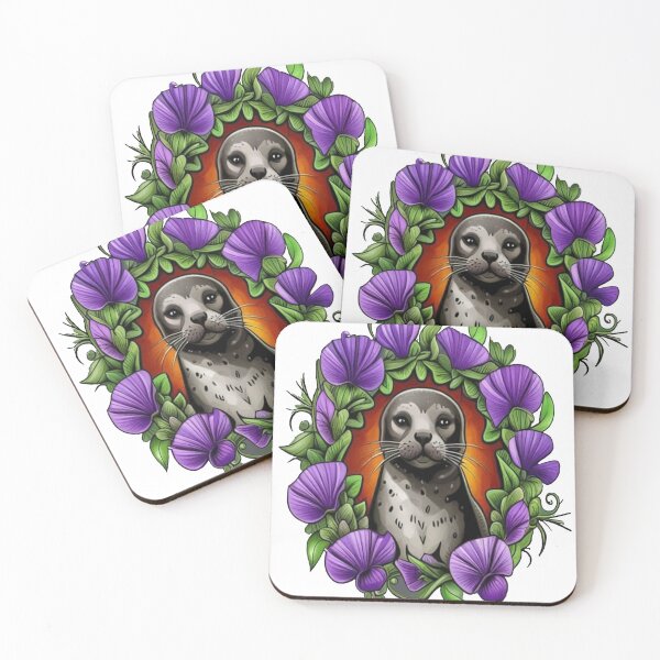 Item preview, A Harbor Seal Surrounded By A Wreath Of Violet Viola Tattoo Art designed and sold by taiche.