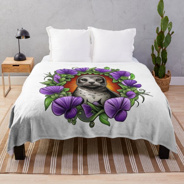 Item preview, A Harbor Seal Surrounded By A Wreath Of Violet Viola Tattoo Art designed and sold by taiche.