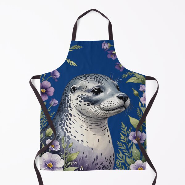 Item preview, Coastal Mammal Harbor Seal Surrounded By Viola Flowers designed and sold by taiche.
