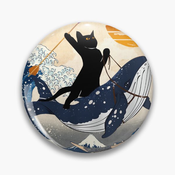 Item preview, Brave Black Cat Holding Trident Riding Whale in Ocean Wave designed and sold by PurrfectHome.