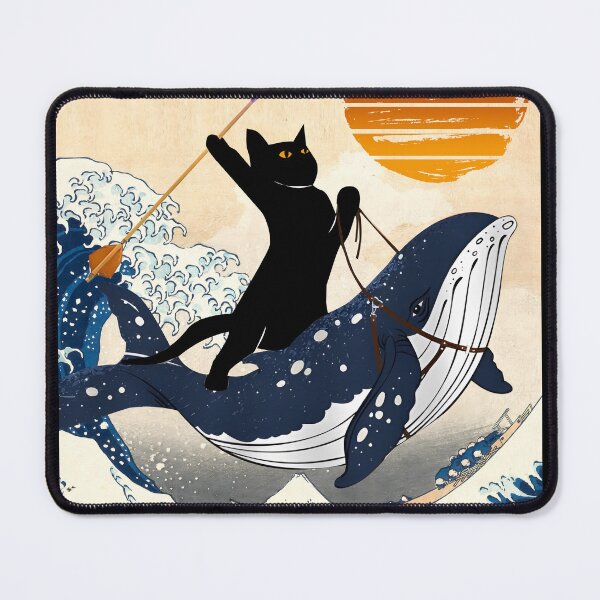 Item preview, Brave Black Cat Holding Trident Riding Whale in Ocean Wave designed and sold by PurrfectHome.