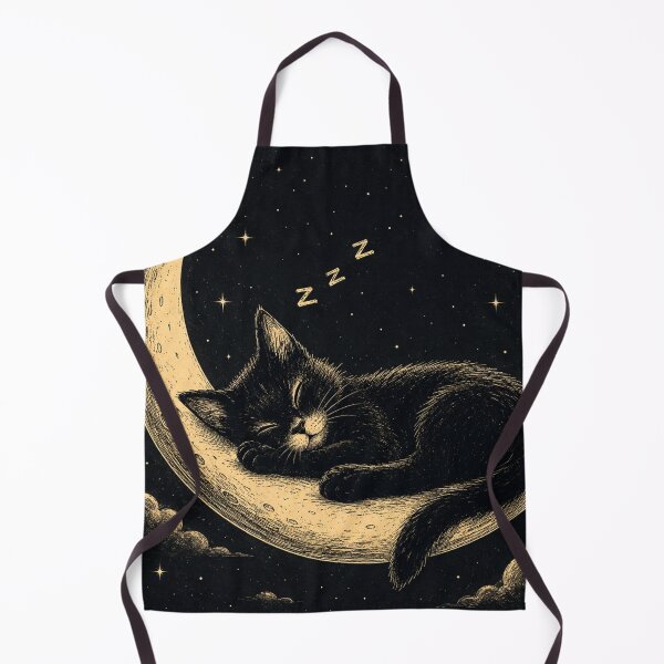 Item preview, Sleeping Moon Cat Art | Cute Black Cat Moon Illustration | Celestial Cat Wall Decor designed and sold by AbstractAuraArt.