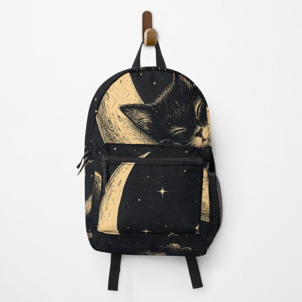 Item preview, Sleeping Moon Cat Art | Cute Black Cat Moon Illustration | Celestial Cat Wall Decor designed and sold by AbstractAuraArt.