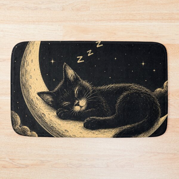 Item preview, Sleeping Moon Cat Art | Cute Black Cat Moon Illustration | Celestial Cat Wall Decor designed and sold by AbstractAuraArt.