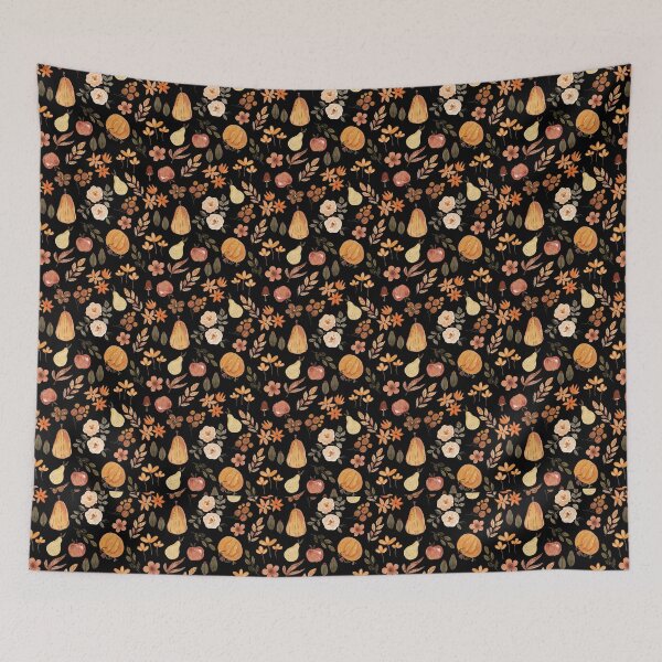 Item preview, Autumn Fruit Watercolor Pattern on Black designed and sold by Zaya_art.