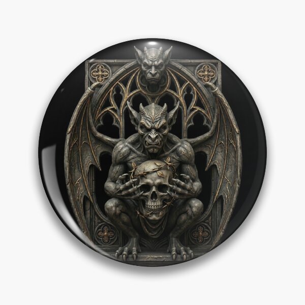Item preview, Two Gargoyles with Skull in Oval Arch — Gothic Sculpture designed and sold by David Mateo ArtWorks.
