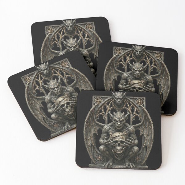 Item preview, Two Gargoyles with Skull in Oval Arch — Gothic Sculpture designed and sold by David Mateo ArtWorks.