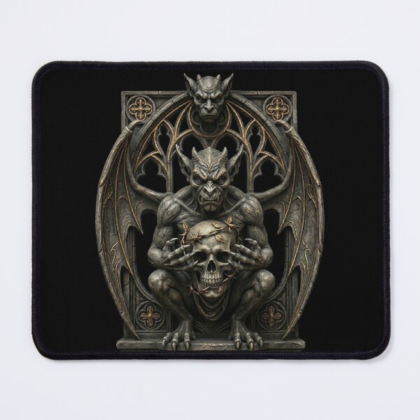 Item preview, Two Gargoyles with Skull in Oval Arch — Gothic Sculpture designed and sold by David Mateo ArtWorks.