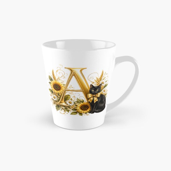 Item preview, Elegant Letter A Monogram with Black Cat, Sunflowers & Gold Floral Design | Personalized Botanical Alphabet designed and sold by MoodLay.