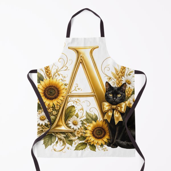 Item preview, Elegant Letter A Monogram with Black Cat, Sunflowers & Gold Floral Design | Personalized Botanical Alphabet designed and sold by MoodLay.