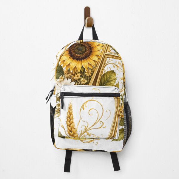 Artikelvorschau, Elegantes Monogramm des Buchstabens A mit schwarzer Katze, Sonnenblumen und goldenem Blumenmuster | Personalisiertes botanisches Alphabet entworfen und verkauft von MoodLay.