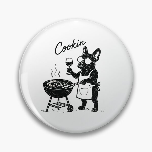 Item preview, Cookin Black French Bulldog BBQ Art | Funny Frenchie Grilling with Wine | Minimalist Line Drawing designed and sold by Ramona-Gliga.