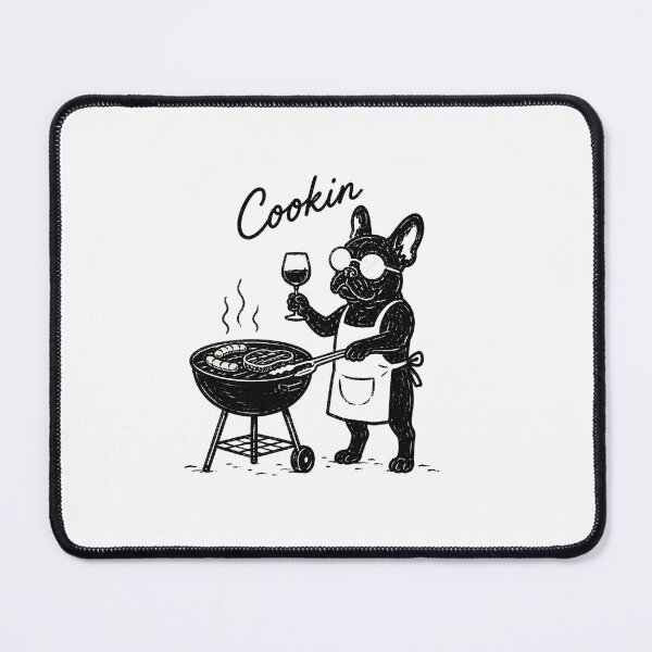 Item preview, Cookin Black French Bulldog BBQ Art | Funny Frenchie Grilling with Wine | Minimalist Line Drawing designed and sold by Ramona-Gliga.
