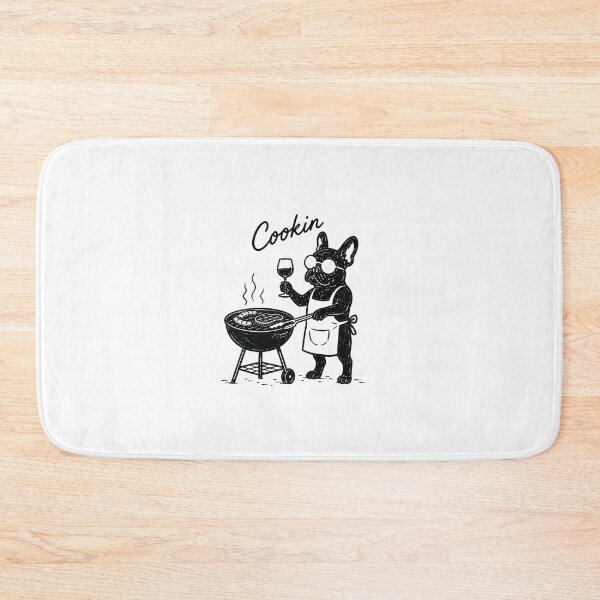Item preview, Cookin Black French Bulldog BBQ Art | Funny Frenchie Grilling with Wine | Minimalist Line Drawing designed and sold by Ramona-Gliga.