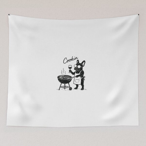 Item preview, Cookin Black French Bulldog BBQ Art | Funny Frenchie Grilling with Wine | Minimalist Line Drawing designed and sold by Ramona-Gliga.