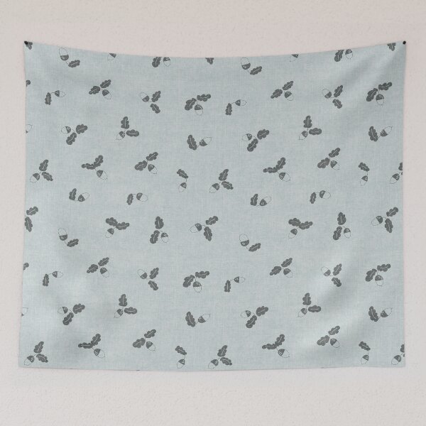 Item preview, minimal tossed acorn oak leaves scandinavian japandi autumn winter sky blue grey designed and sold by RenattaZare.