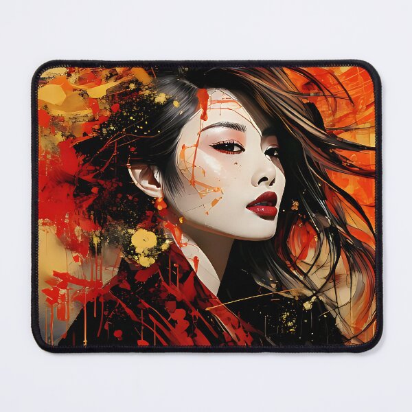 Item preview, Vibrant Asian Portrait with Red and Gold Ink Splashes designed and sold by ToxicInkArt.