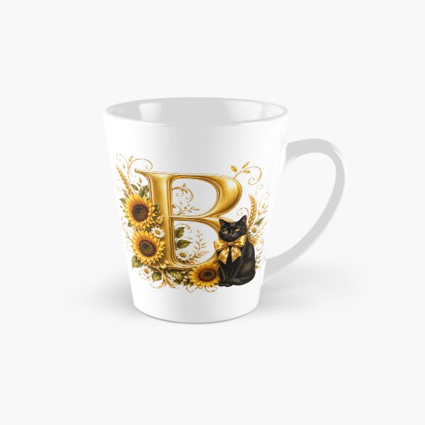 Item preview, Elegant Letter B Monogram with Black Cat, Sunflowers & Gold Floral Design | Personalized Botanical Alphabet designed and sold by MoodLay.