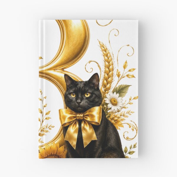 Item preview, Elegant Letter B Monogram with Black Cat, Sunflowers & Gold Floral Design | Personalized Botanical Alphabet designed and sold by MoodLay.