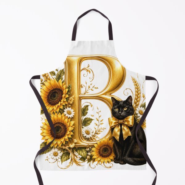 Item preview, Elegant Letter B Monogram with Black Cat, Sunflowers & Gold Floral Design | Personalized Botanical Alphabet designed and sold by MoodLay.