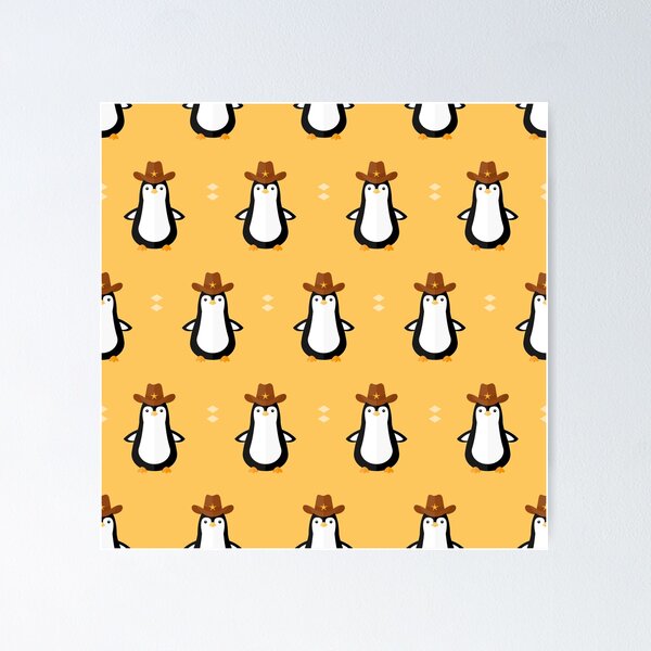 Item preview, Penguins with cowboy hat on yellow designed and sold by reneesillus.