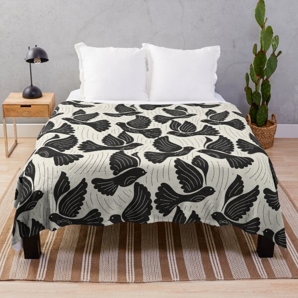 Item preview, Scandinavian Folk Birds Block Print Woodland Cottage Decor Cream Black designed and sold by RenattaZare.