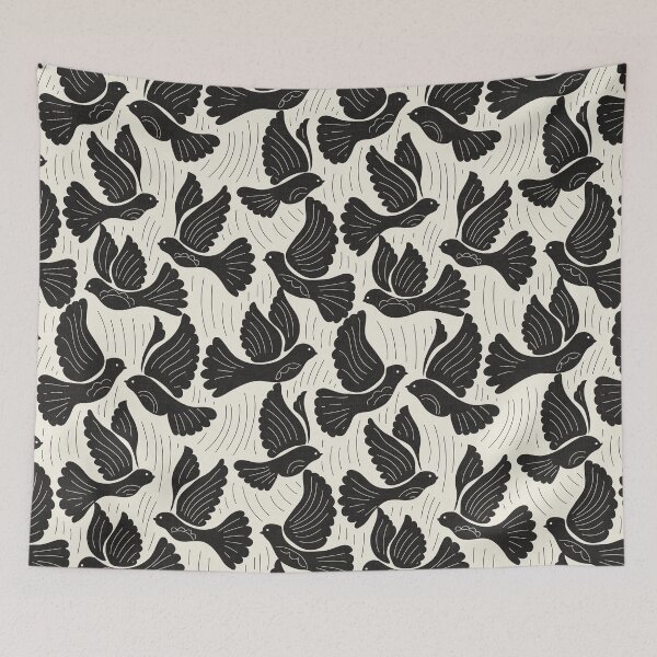 Item preview, Scandinavian Folk Birds Block Print Woodland Cottage Decor Cream Black  designed and sold by RenattaZare.