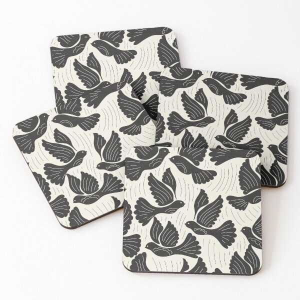 Item preview, Scandinavian Folk Birds Block Print Woodland Cottage Decor Cream Black  designed and sold by RenattaZare.