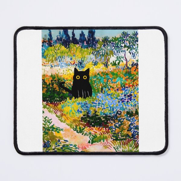 Item preview, Black cat in Vangogh gardens designed and sold by PurrfectHome.